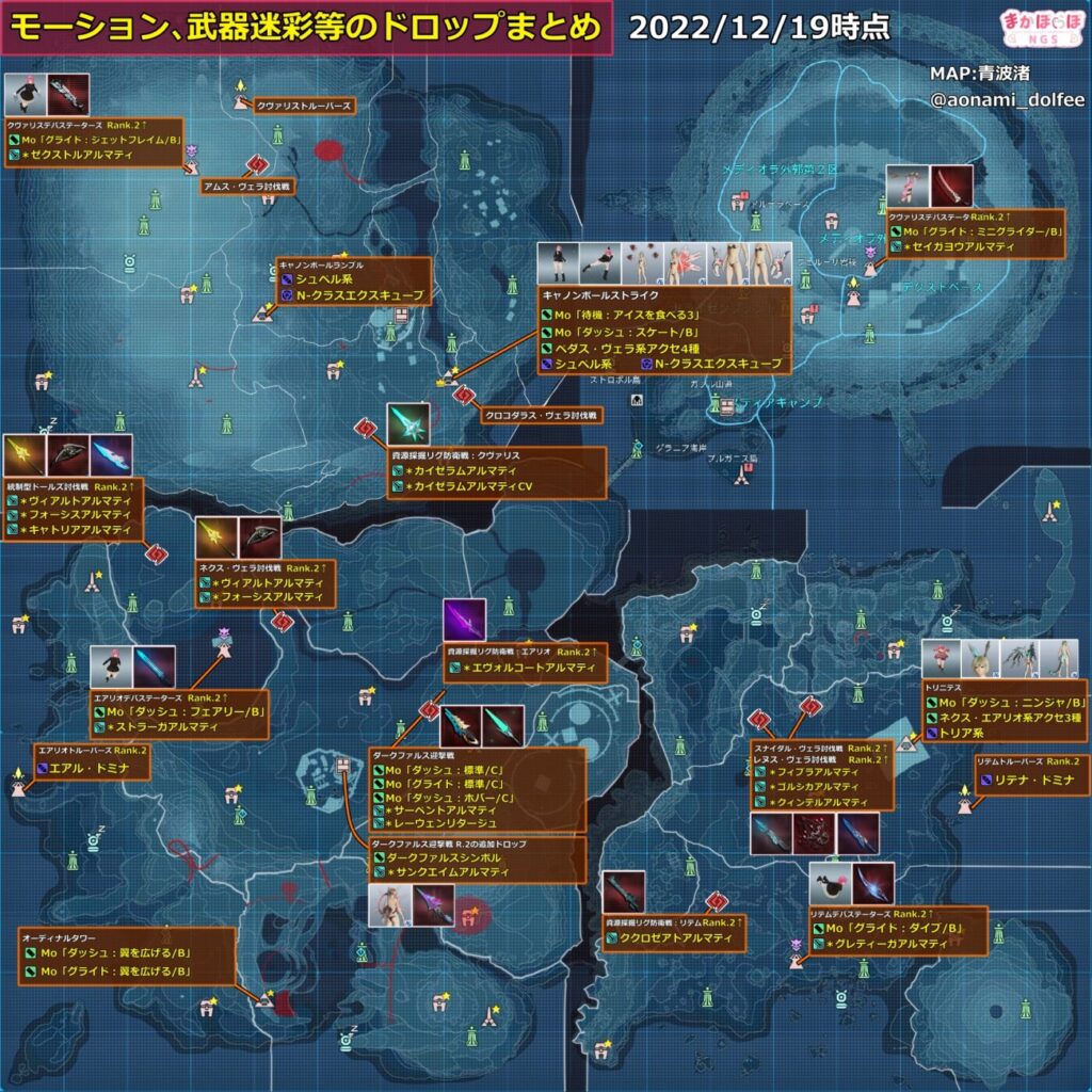 【PSO2NGS】ドロップ・クリア報酬で入手できるモーション､武器迷彩等まとめ