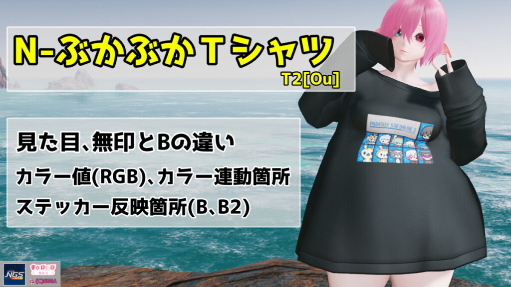 【PSO2NGS】N-ぶかぶかＴシャツT2[Ou]の詳細まとめ【ゆるだぼTシャツ】